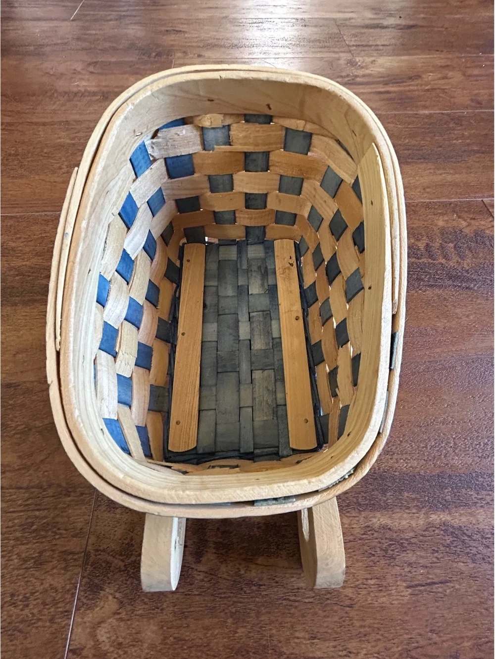 Handwoven Wooden Sled Basket with Festive Skiing Santa and Reindeer Trim